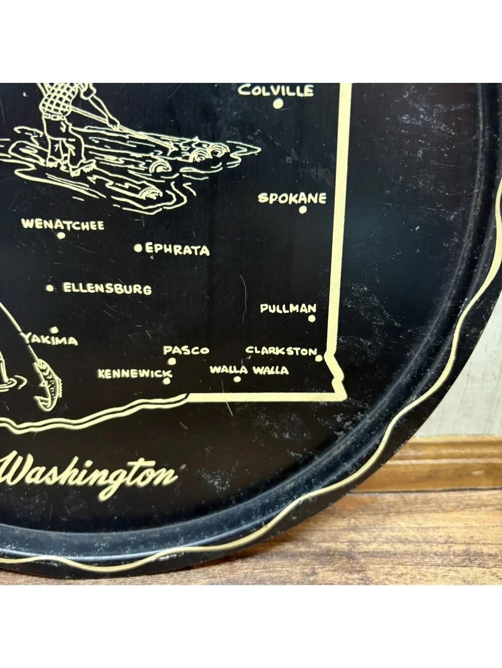 Vintage Washington State 11in Black Metal Wall Decor Serving Tray Rhododendron